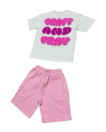 Graft & Pray Shorts Set - Pink & White